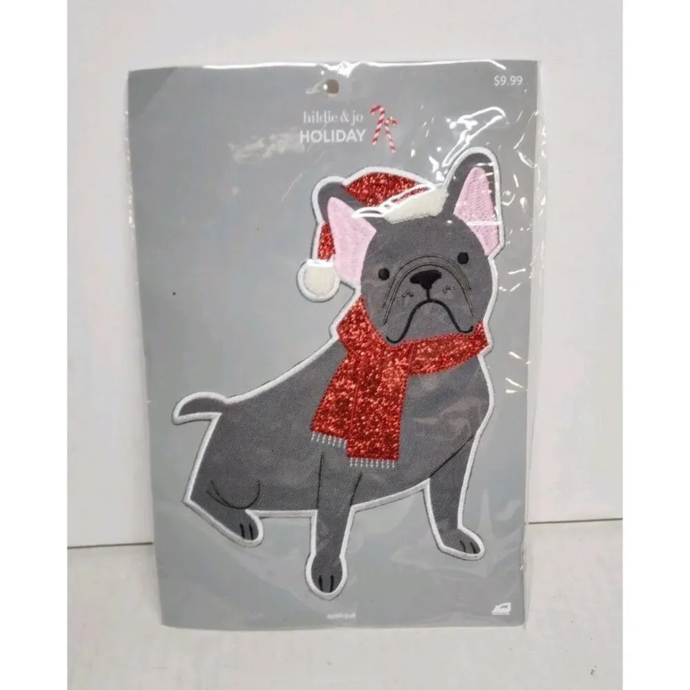 Large 5x7 Gray Santa Bulldog Iron on Patch Simplicity Christmas Applique B13